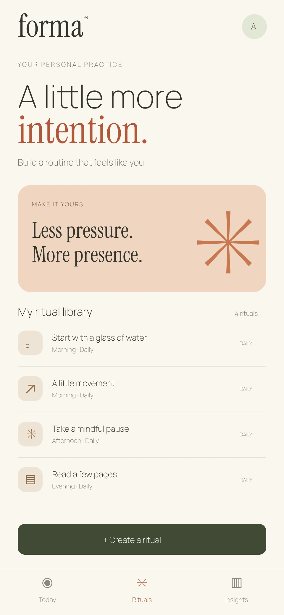 Rituals — a personal routine library · interface design study