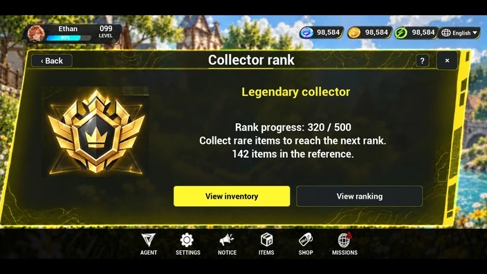 Collector rank and progress