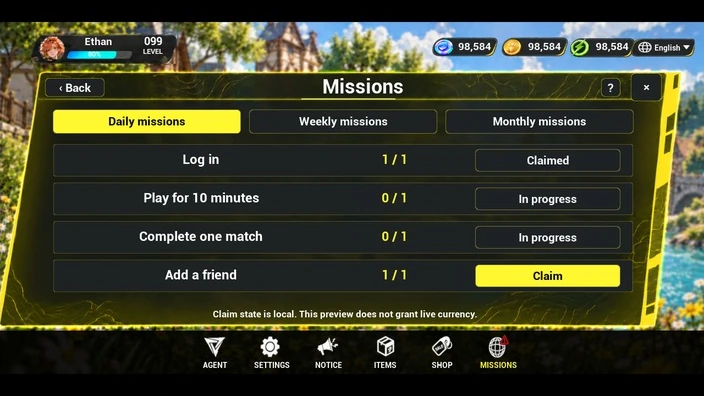 Daily, weekly and monthly missions