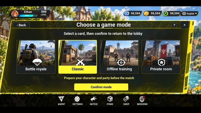 Game mode selection